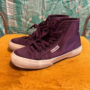 Superga Alexa Chung purple satin high tops